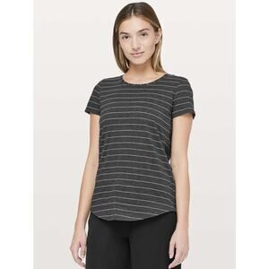 Lululemon Love Crew III Short Serve Stripe Shirt Heathered Black White Size 6